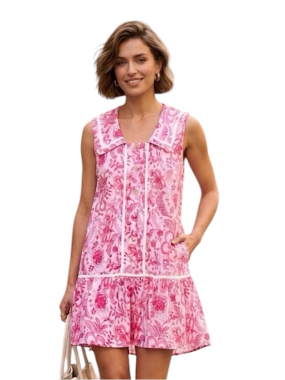 Wenrine Women's Sleeveless Pink & Red Floral Dress Size: Medium